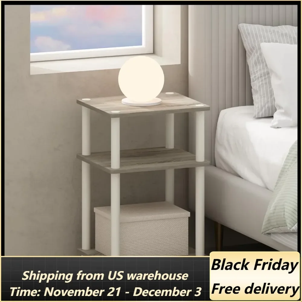 Just 3-Tier Turn-N-Tube Open Storage Nightstand, 1-Pack, Plastic Poles, Sonoma Oak/White