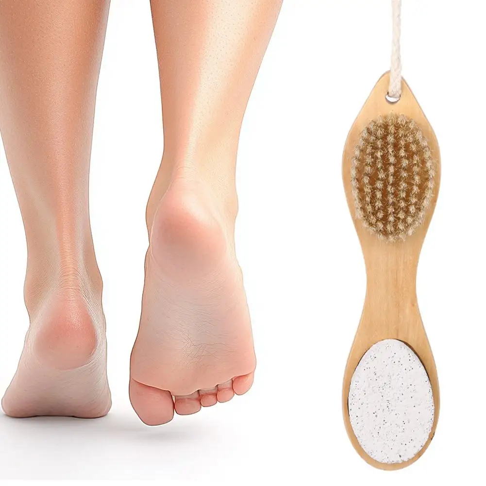 4 in 1 Multi-Use Foot File Brush with Wooden Handle Scrubber Double Callus Crack Rasp Pumice Remover Dead Exfoliator Skin S R6I5