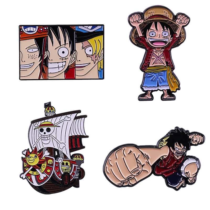 Japanese Sea Adventure Pirate Theme Anime Brooch Luffy Ace Sabo ASL Brothers Enamel Pin