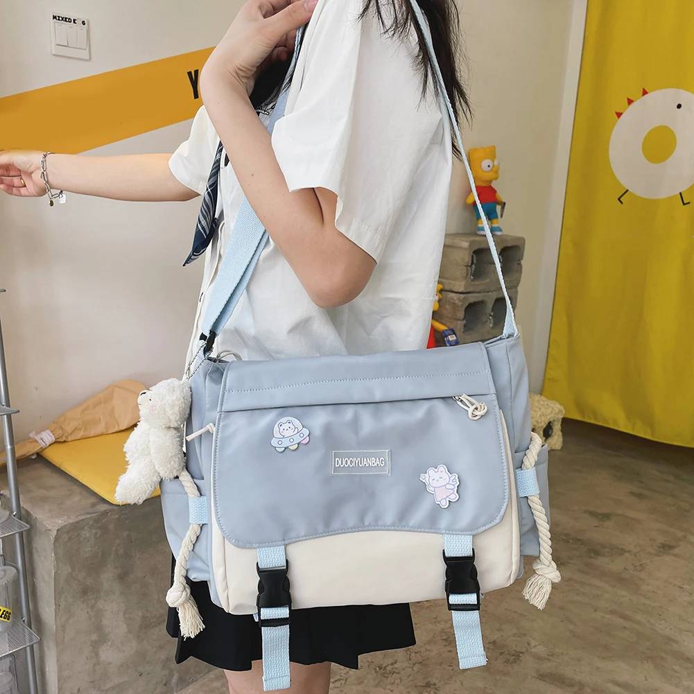 Harajuku náilon crossbody saco grande capacidade senhoras mensageiro bolsa hit cor casual bolsa de ombro bolso com zíper para trabalho esportes