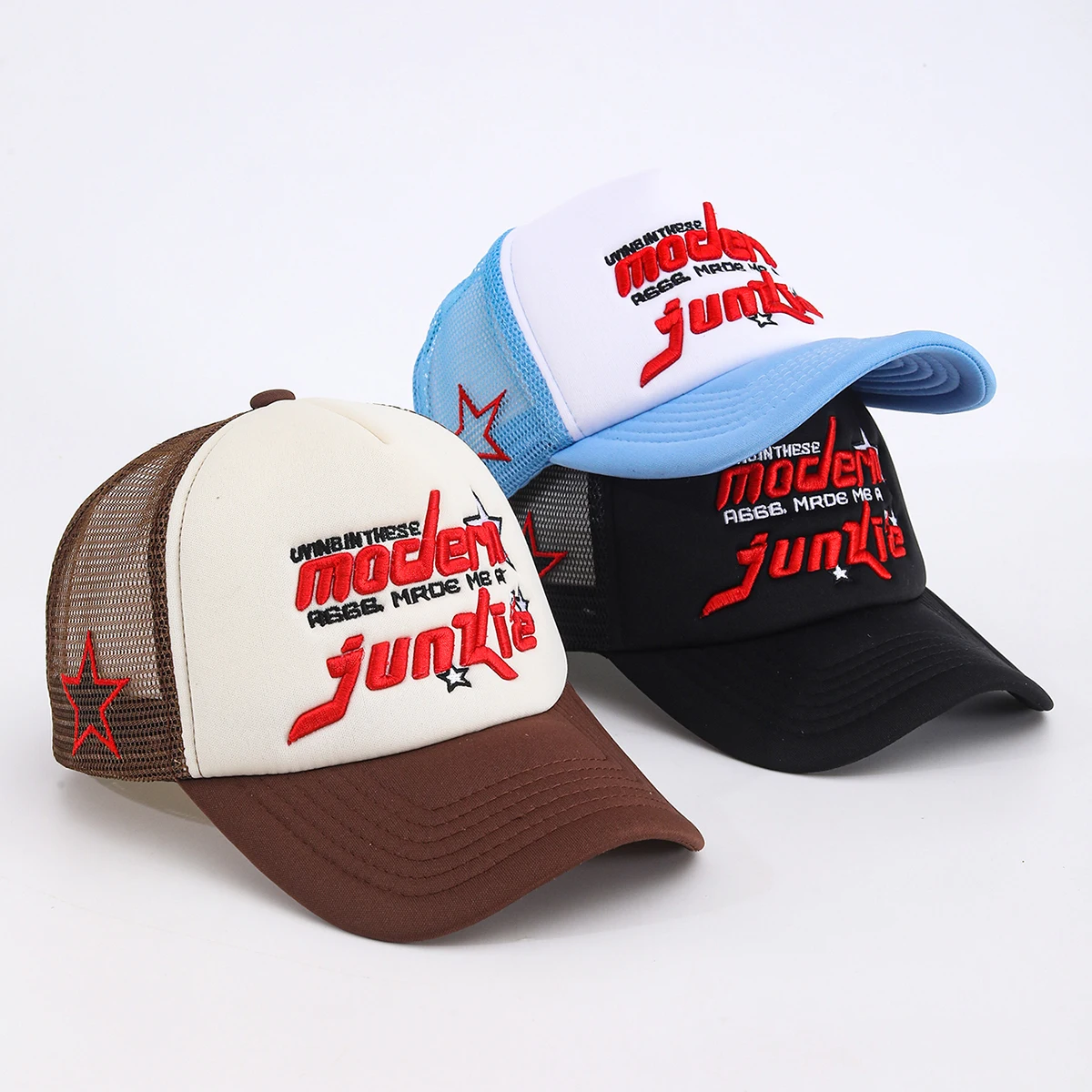 Summer letter three-dimensional embroidery women's breathable baseball cap five pointed star men's sunshade mesh truck cap