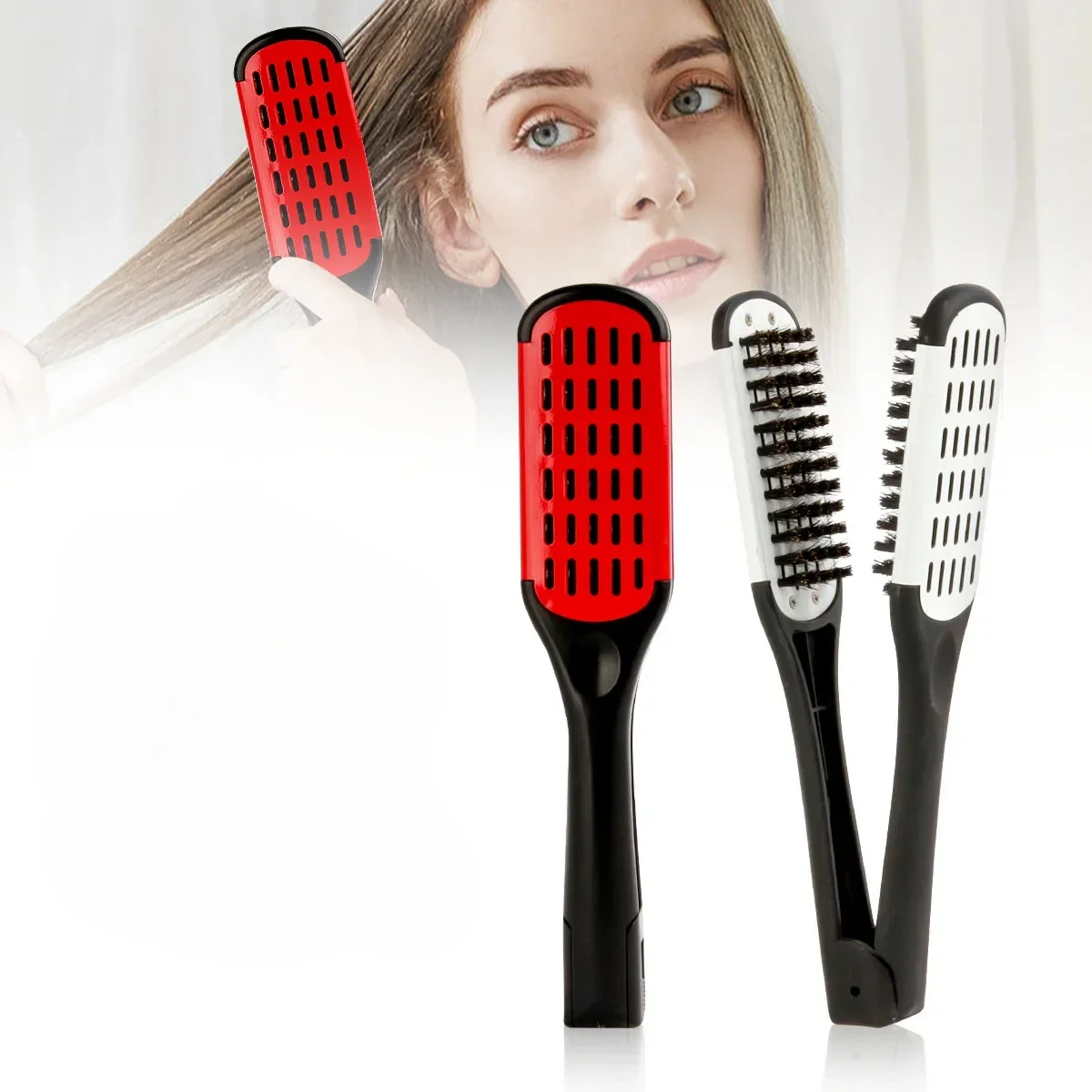 

Pro Hairdressing Straightener Nylon Hair Straightening Double Brushes V Shape Comb Clamp Not Hurt Styling Tools DIY Home