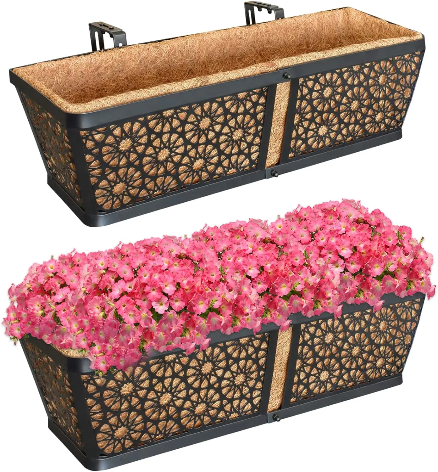 

Кашпо для перил, 24-дюймовые оконные цветочные ящики с кокосовым вкладышем и регулируемыми кронштейнами для террасы, веранды, забора