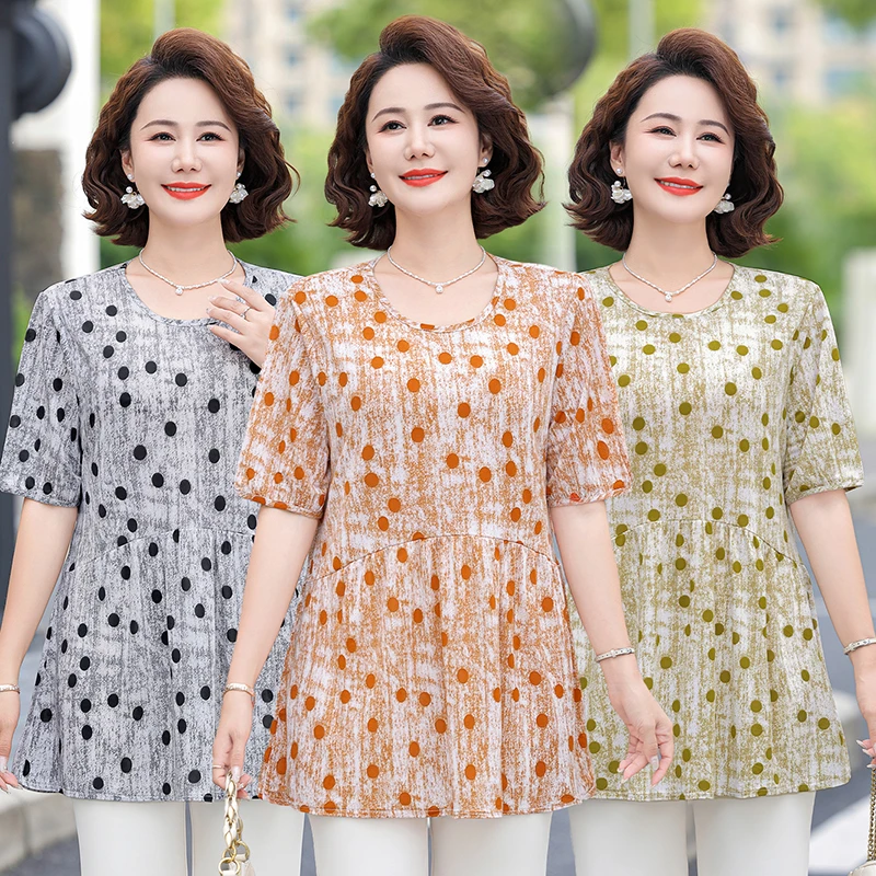 

Woman Summer Blouses Shirts Lady Casual short sleeved polka dot round neck Blusas Tops