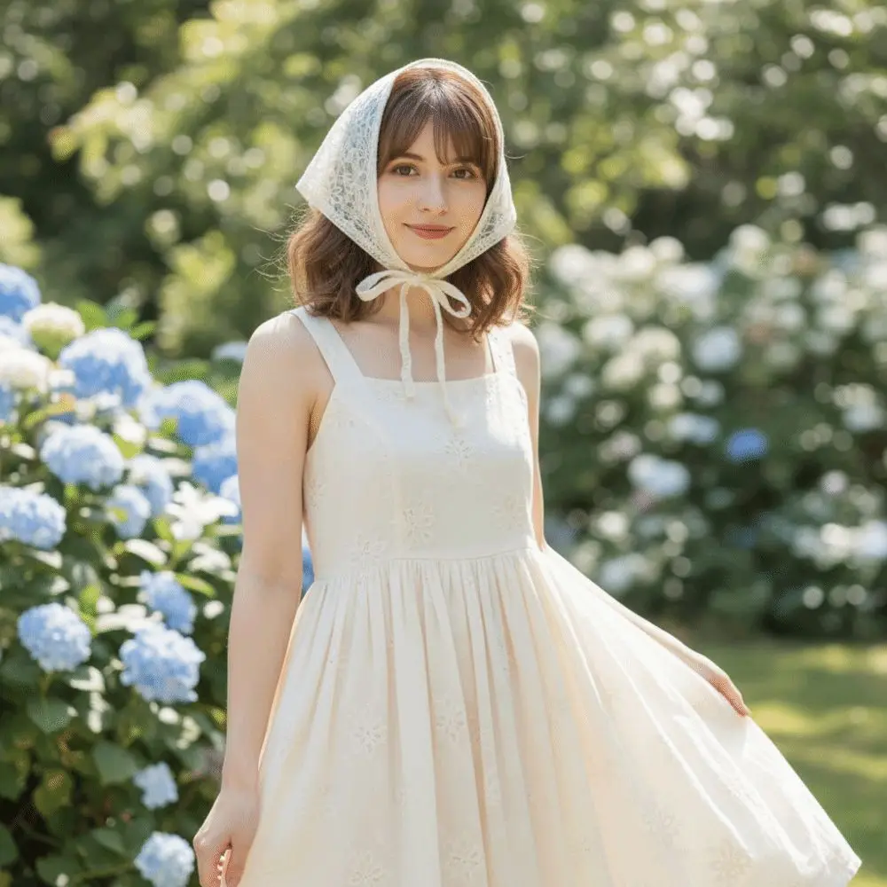 

Versatile Hollow Out Headscarf Sweet Flower Knitted Artistic Headband Hair Scarf