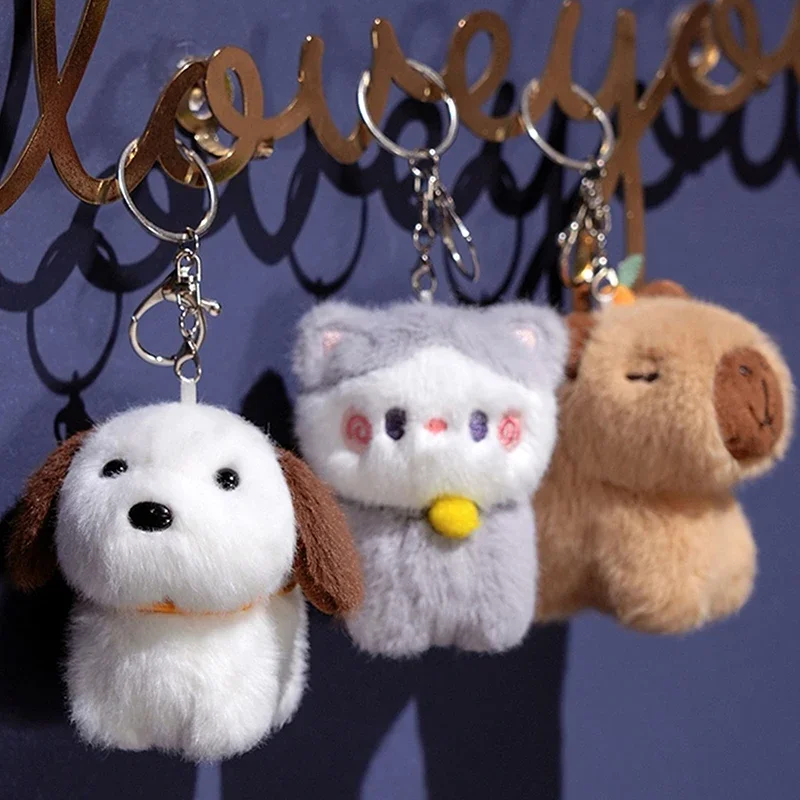 Capybara Plüschtier-Anhänger Capibara Plüsch-Schlüsselanhänger Kawaii Taschen-Schlüsselring Niedliche Hunde- und Katzenpuppen Auto-Dekoration Weihnachtsgeschenk – Detail 1