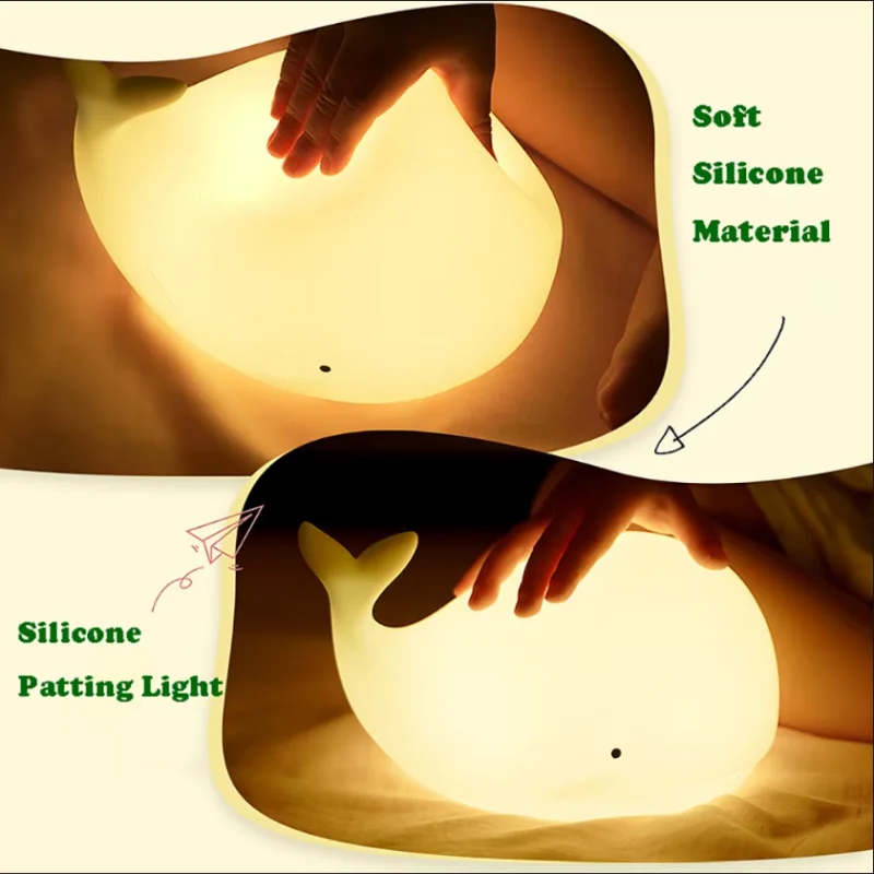 7 Colors Whale Silicone Night Light,Rechargeable Silicone Lamp,Color Changing Christmas Halloween Gift,Bedroom Co