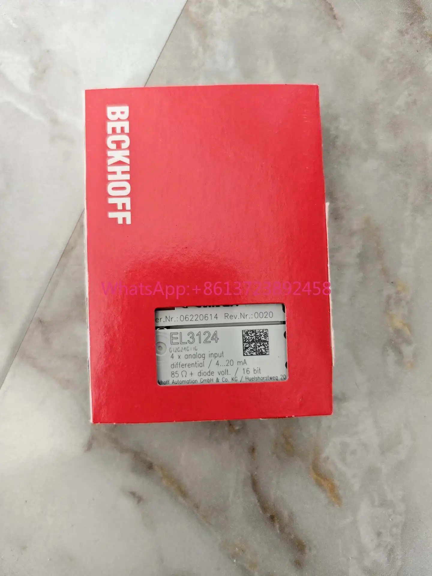 Beckhoff EL3124 module, 4 analog inputs, 4-20mA differential, 16-bit resolution, 85Ω + diode voltage