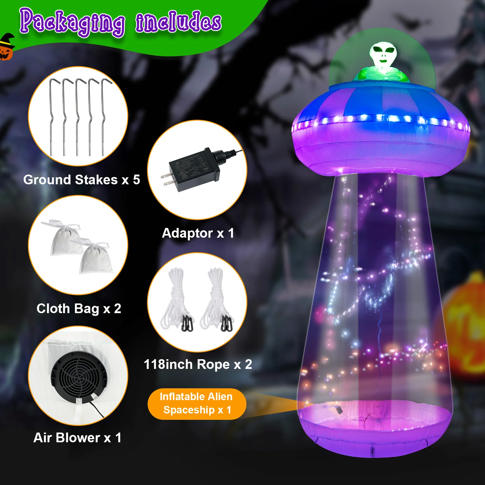 10 FT Halloween Inflatables Outdoor Decorations, Alien Halloween Blow Up Yard Decor with LED Lights, UFO Inflatable Halloween