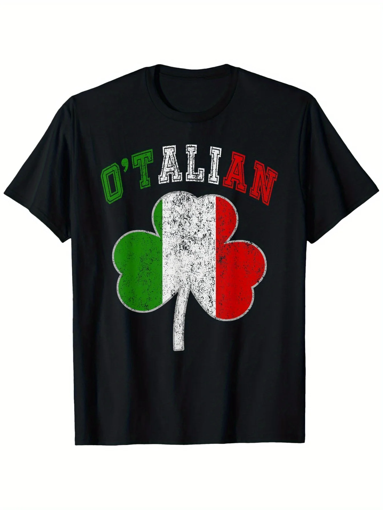Men's & Women's Italian Flag T-Shirt - O'italian St. Patrick's Day Design, 100% Cotton, S-XXXL, Black with Shamrock Graphic