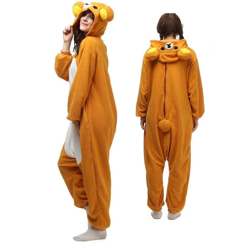 Adult Animal Kigurumi Soft Fleece Cosplay Onesie Pajamas Masquerade Cartoon Costume Halloween Party Jumpsuits Bear Suit