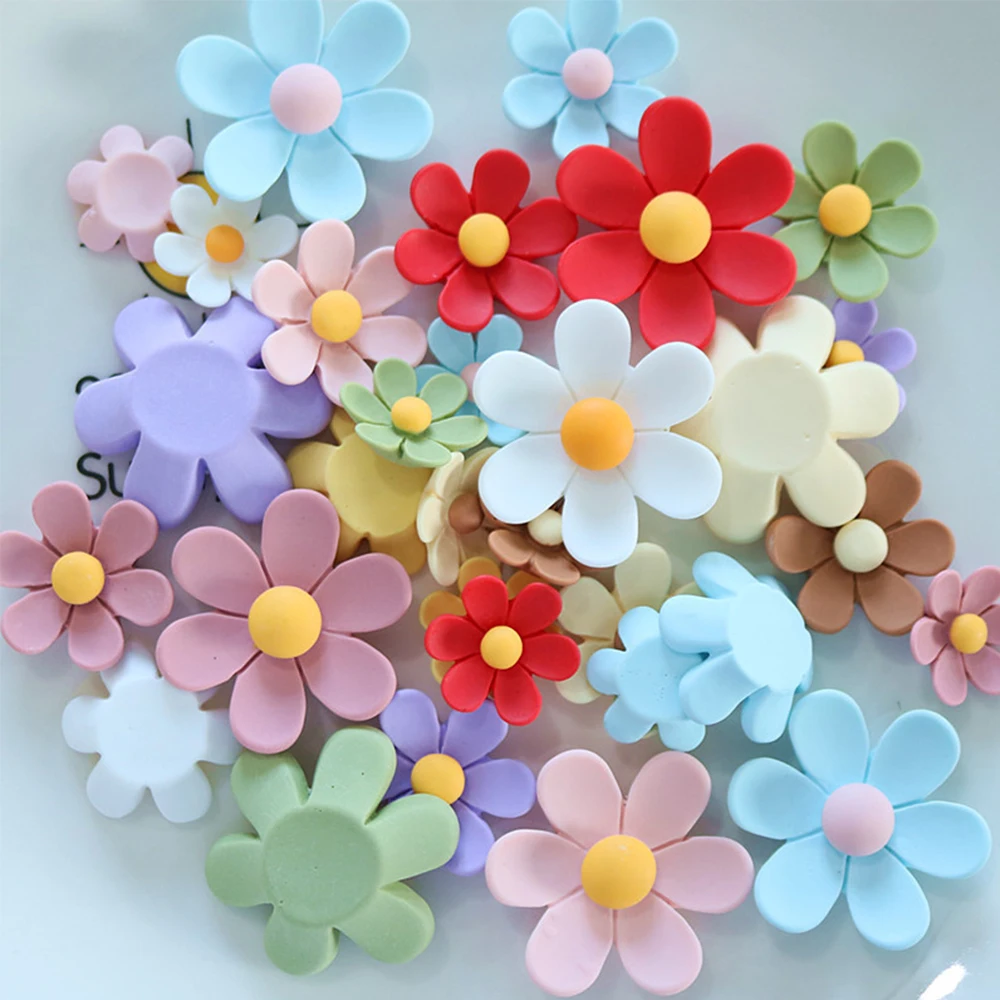 10PCS 19-35mm Daisy Flower Series Resin Flatback Cabochons For Hairpin Scrapbooking DIY Jewelry Craft Decoration Accessories