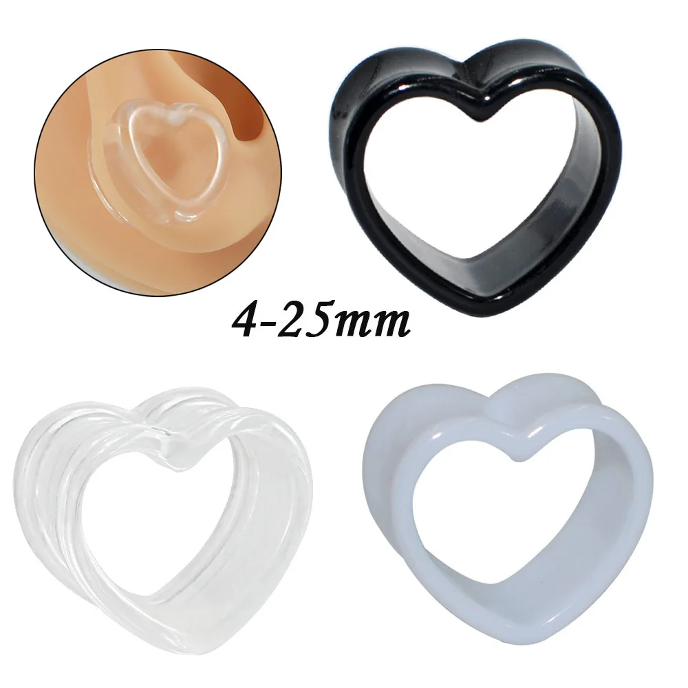 4-25MM High Quility Acrylic Love Heart Ear Tunnels Stretcher Expanders Black White Ear Gauge Acrylic Ear Tunnels Plugs Women Men