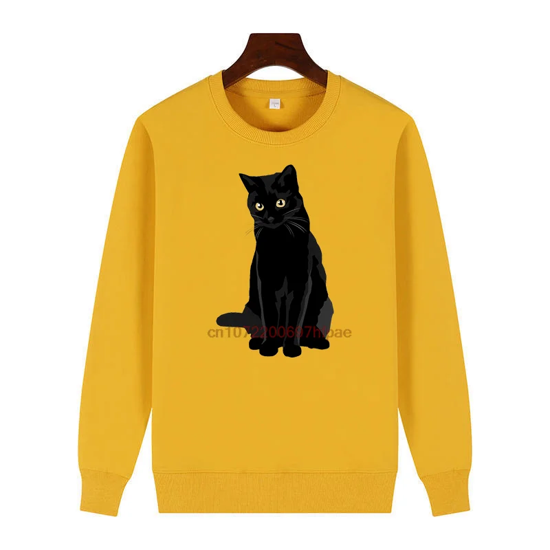 

Модные толстовки с рисунком «Черный кот», свитер с забавным принтом, подходит для всех возрастов, флисовый пуловер с круглым вырезом, мужской зимний свитер