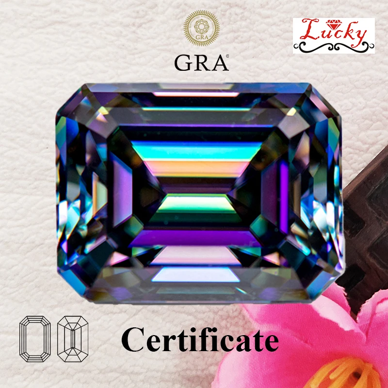 

Moissanite Rainbow Green Color Emerald Cut VVS1 Charms Beads for Diy Jewelry Making Necklace Ring Materials with GRA Certificate