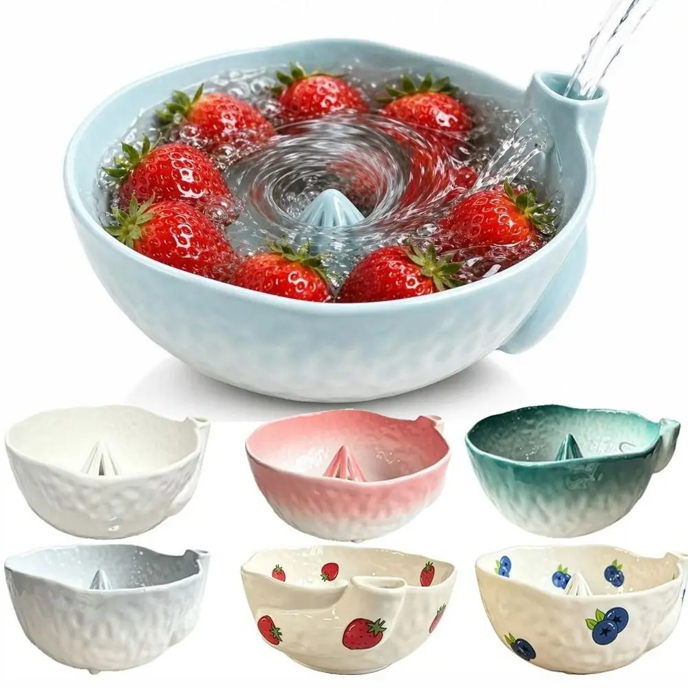 Self Spinning Berry Washing Bowl Perforated Draining Raised Drainage Hole Fruit Strainer Large Capacity Time-Saving