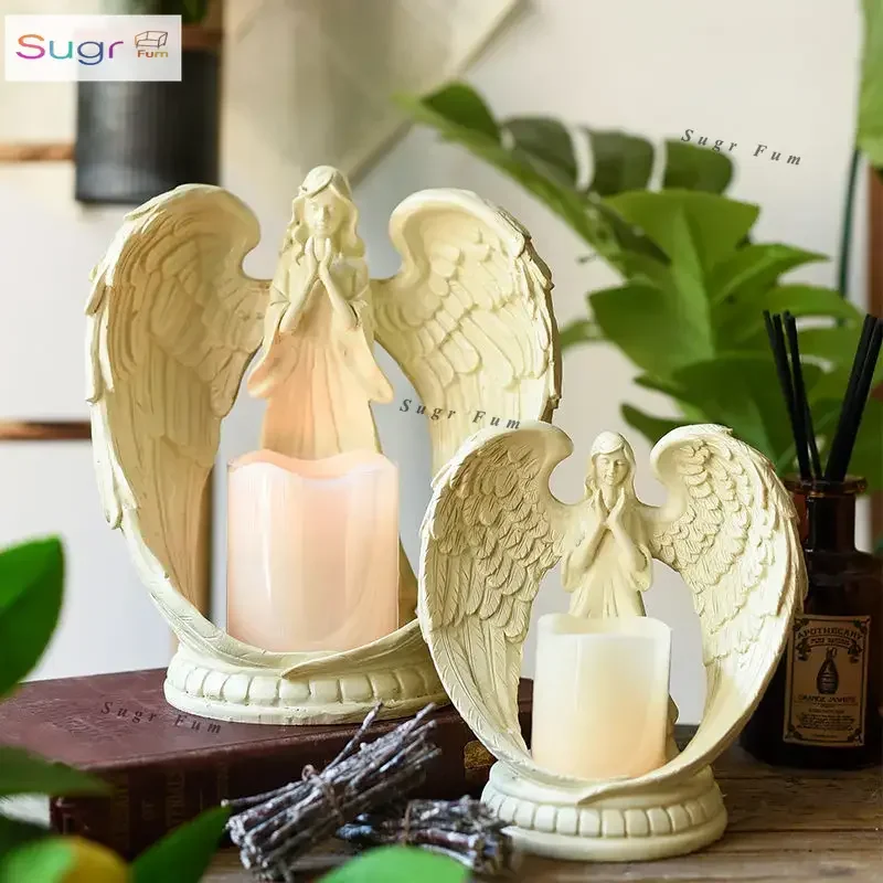 

JK Mu Space, европейско-американский подсвечник с крыльями ангела, настольный бар, креативный орнамент, украшение из смолы