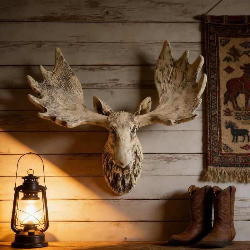 

Настенные декоративные скульптуры из смолы в виде головы оленя, ретро-дизайн, креативные украшения, роскошный декор для фоновой стены, художественный декор
