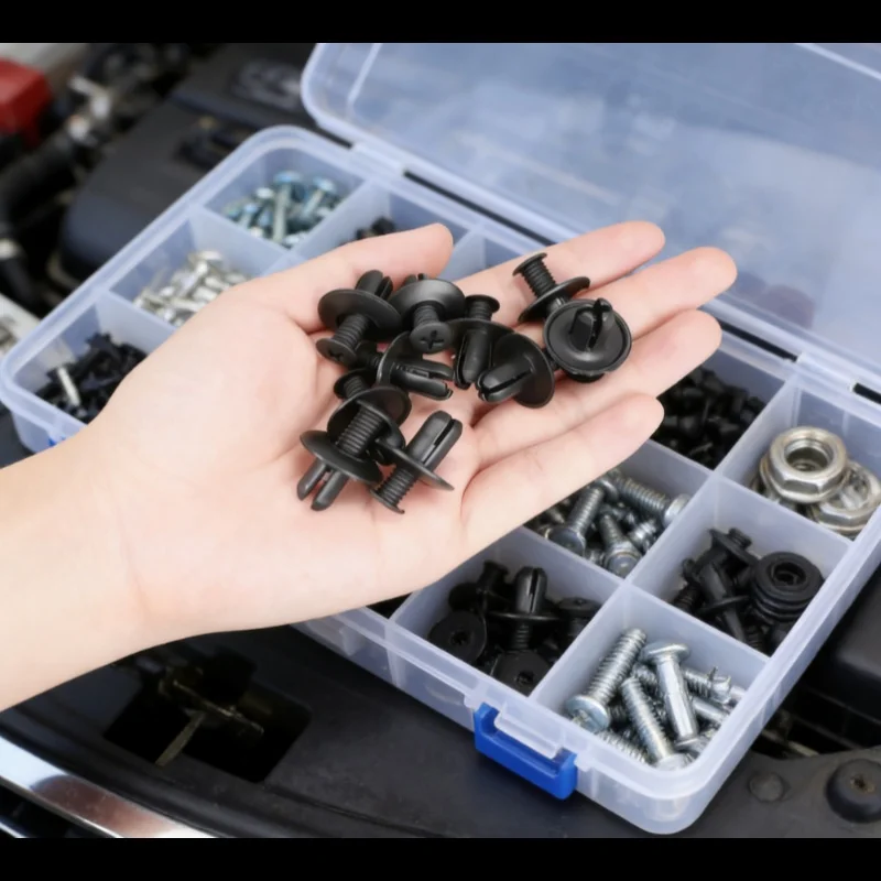 New Set 190Pcs Universal Car Buckle Set 6 Sizes Fastener Rivet Clamping Fastener Buckle Car Accessory Abs Material Fixed Screw