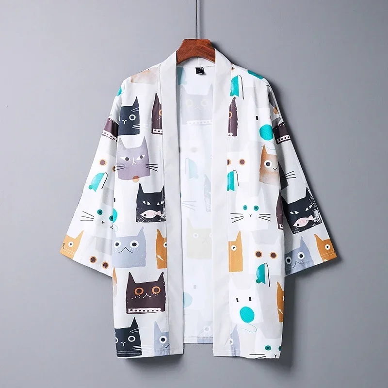 Japanese Cartoon Kimono Cardigan Summer Thin Beach Kimono Japan Samurai Harajuku Japanese Streetwear Clothing Jacket Obi