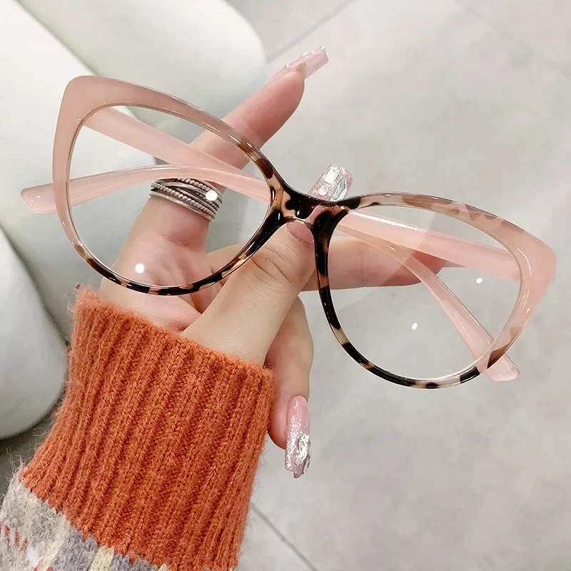 Photochromic Optical Eyeglasses Frames for Women Eyewear Fashion Computer Anti Blue Light Oval Ladies Plain Glass Spectacles New