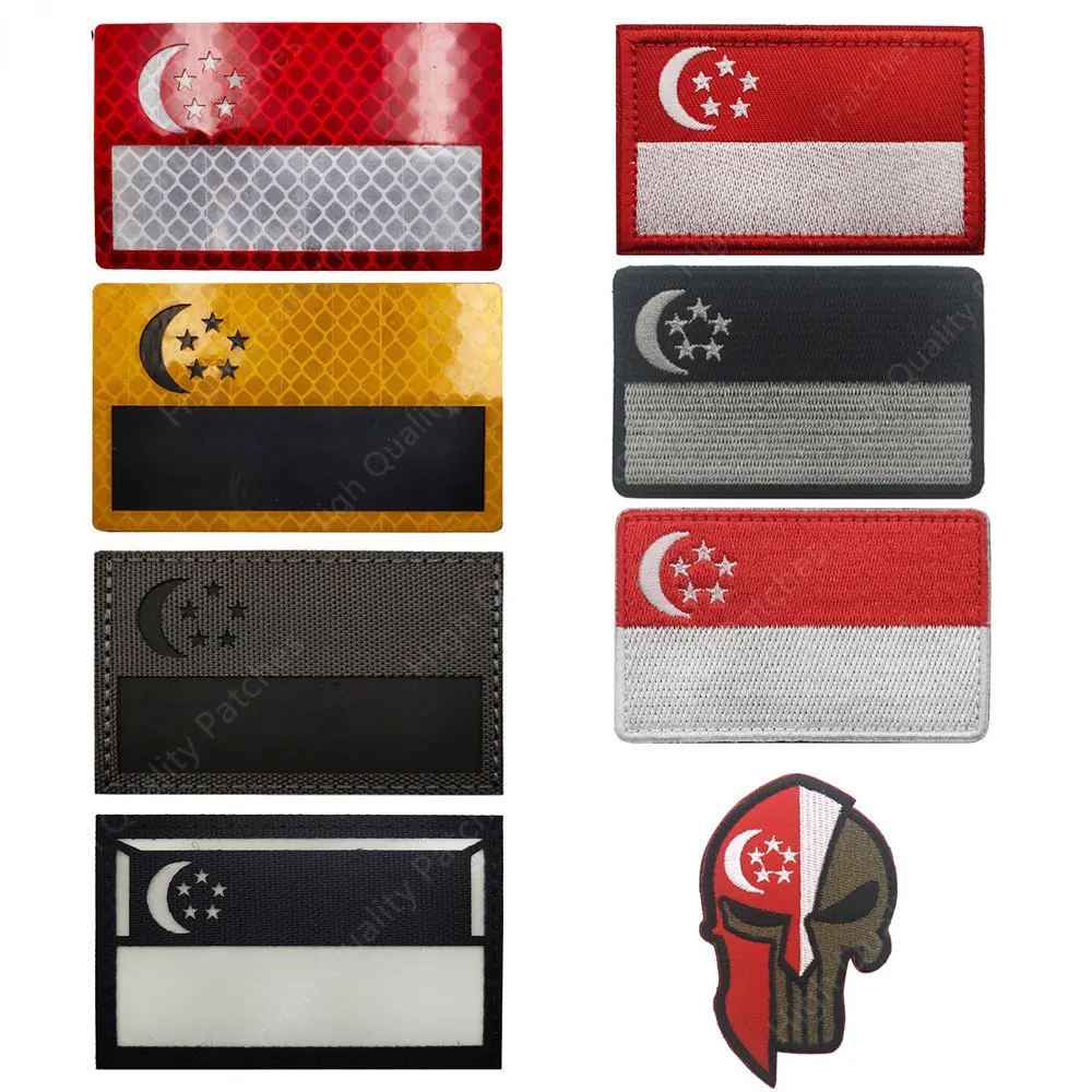 Singapore morale badge embroidery wrap cloth sticker laser cut reflective sheet reflective armband magic sticker Militarypatches