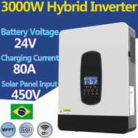 3000W Hybrid Inverter Battery Voltage 24V Built In 80A MPPT Solar Charge Controller AC Output 220V