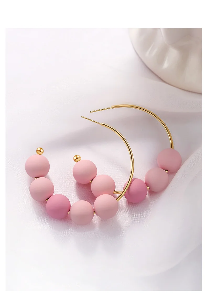 

Niche exaggerated seaside vacation style dopamine pink circle earrings