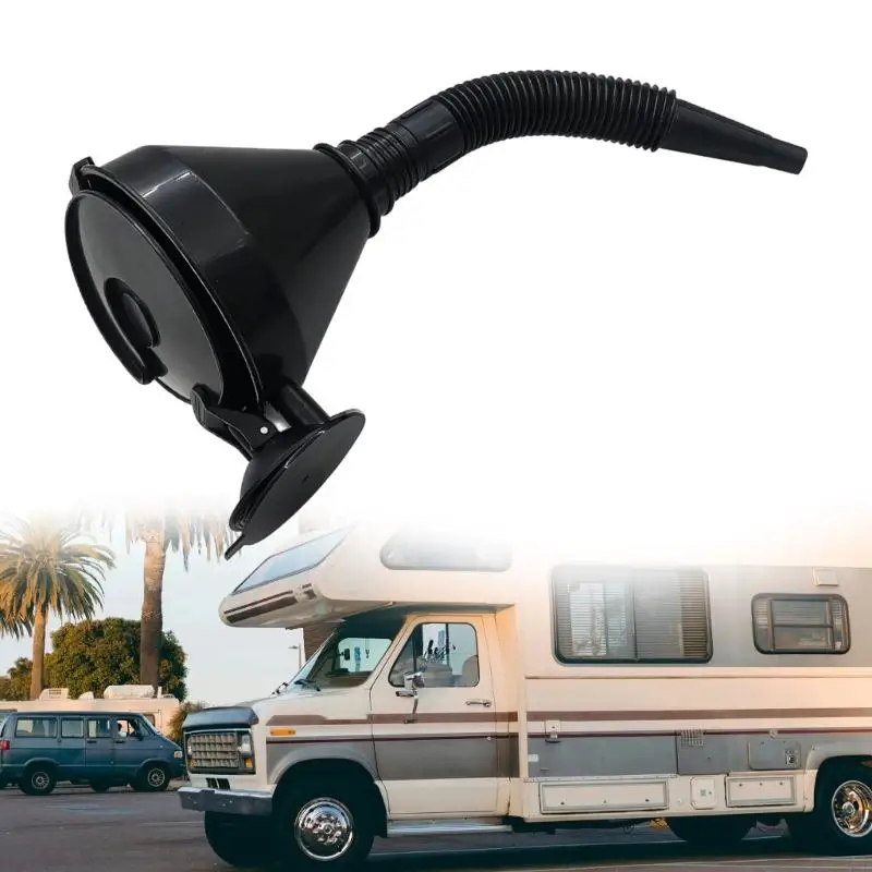 M76E Water Fill Funnel with Suction Cup Mount, Corrugated Hose and Wide Mouth Design for Motorhome Refills and Travel Trailer