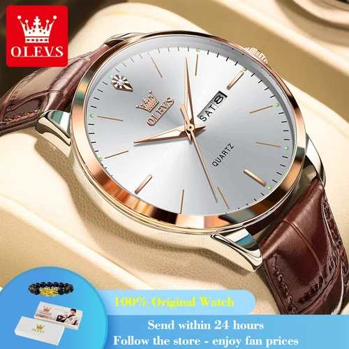 OLEVS 2935 reloj de cuarzo para hombre, reloj de negocios clásico luminoso con calendario Dual para hombre, reloj de pulsera de vestir Original resistente al agua a la moda