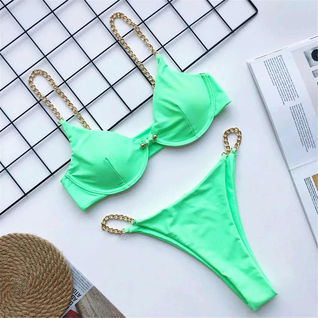 Sexy High-Cut-Bikini mit goldener Kette, Damen-Badebekleidung, zweiteiliger Bikini-Set, Badeanzug mit Bügel, Badebekleidung, Badeanzug, Modell V1646 – Detail 26