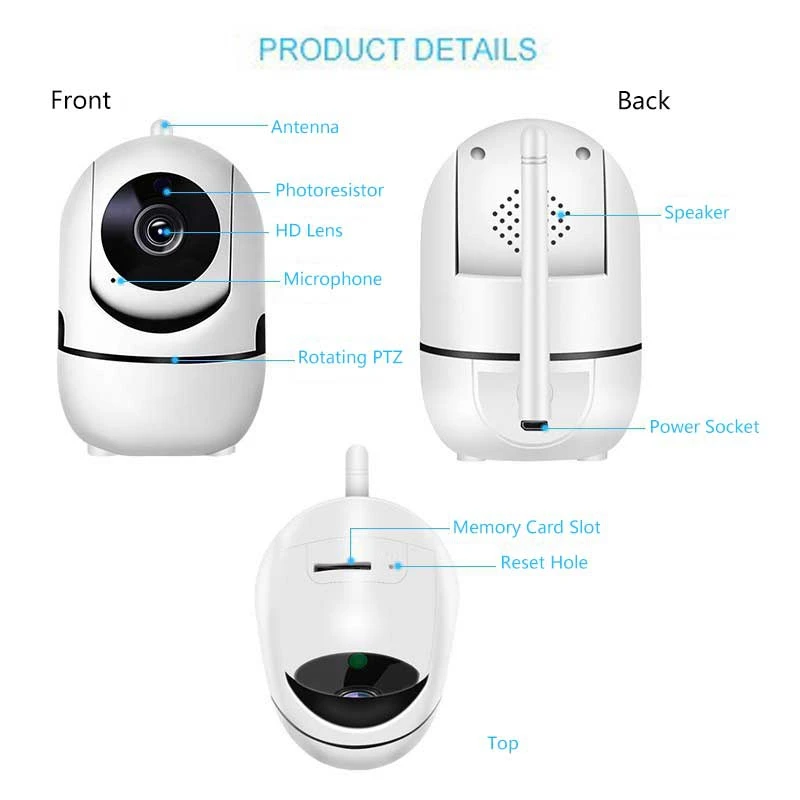 WLAN-Funk-Mini-Smart-Home-Überwachungskamera HD Infrarot-Nachtsicht Auto-Tracking-Funktion Sicherheitsüberwachungsgerät – Detail 3