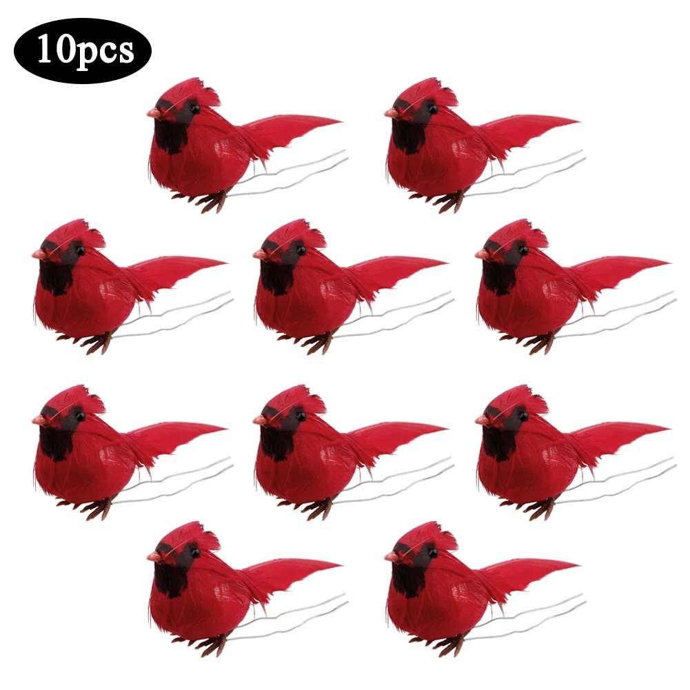 

Red Artificial bird Birds Clip-on Fake Feathered Simulation 10pcs Christmas Decoration Decors Garden Brand new