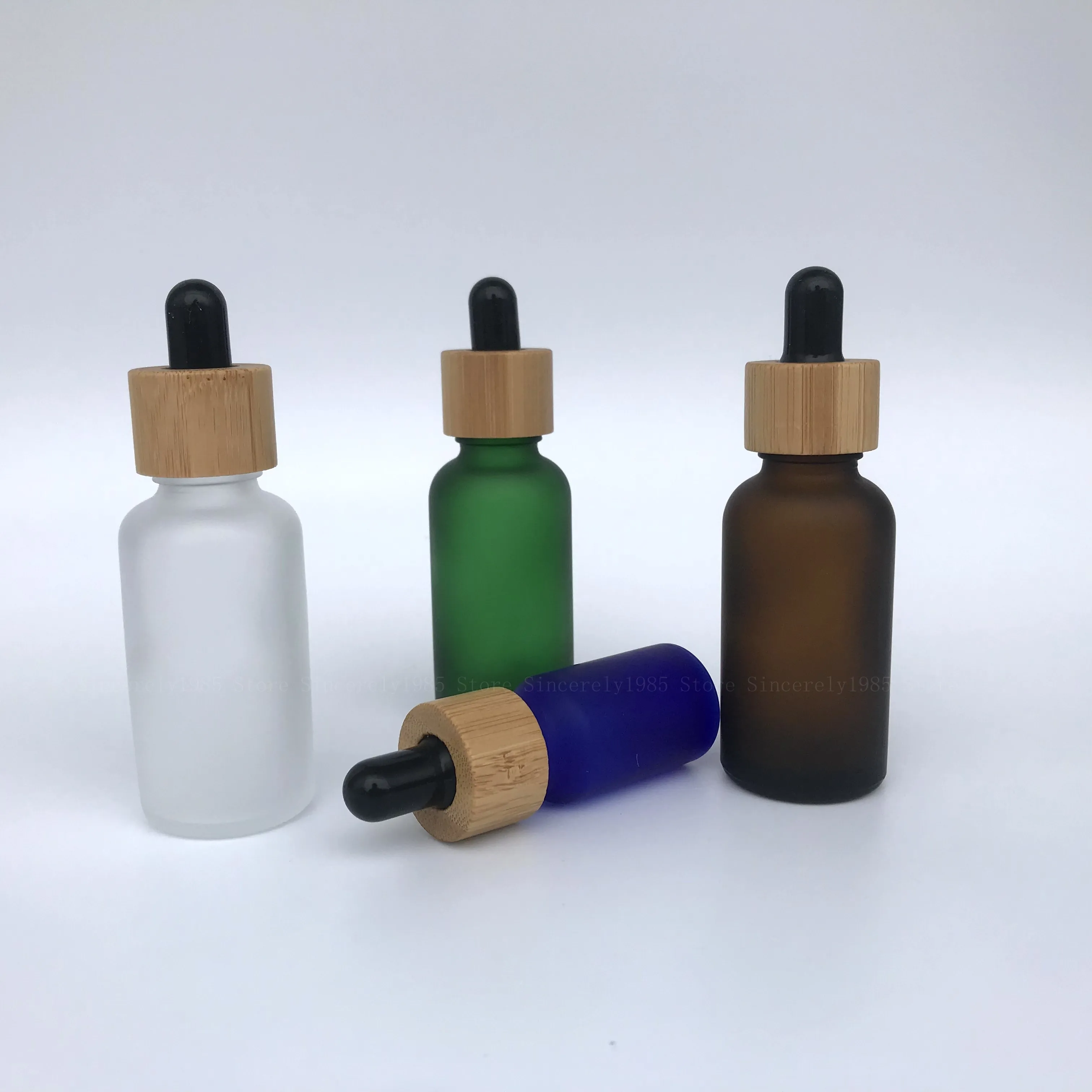 10Pcs 5/10/15/20/30/50/100 ML Frosted Dropper bottle with Bamboo lid cap Pipette Drop Bottles Refillable Thick Matte Glass