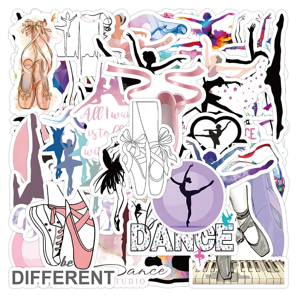 50 Uds pegatinas de baile de dibujos animados elementos de baile creativos impermeables zapatos de baile decoración de grafiti juguetes DIY nevera portátil guitarra
