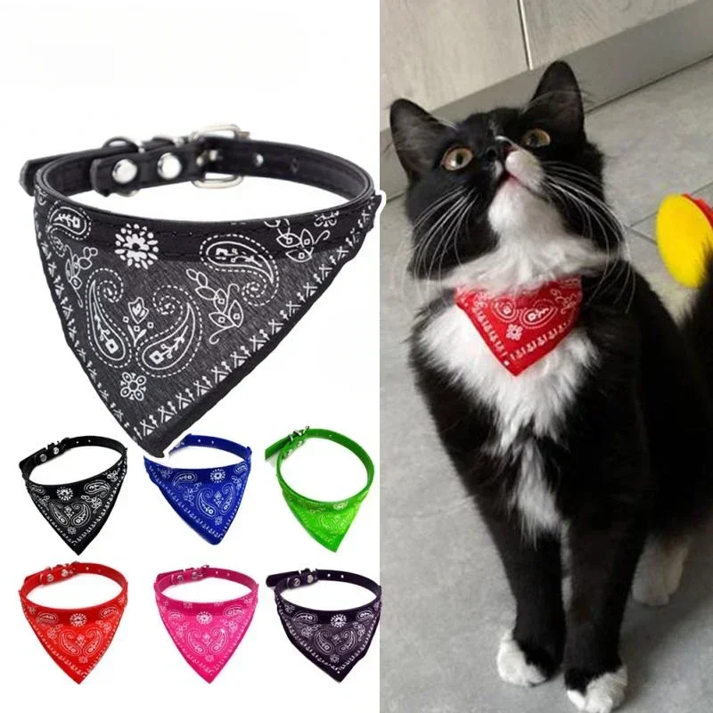 Cat Collar Lovely Adjustable Size Dog Cat Necktie Pet Triangular Saliva Tie Scarf Dog Bandana Collar With PU Leather Pet Product