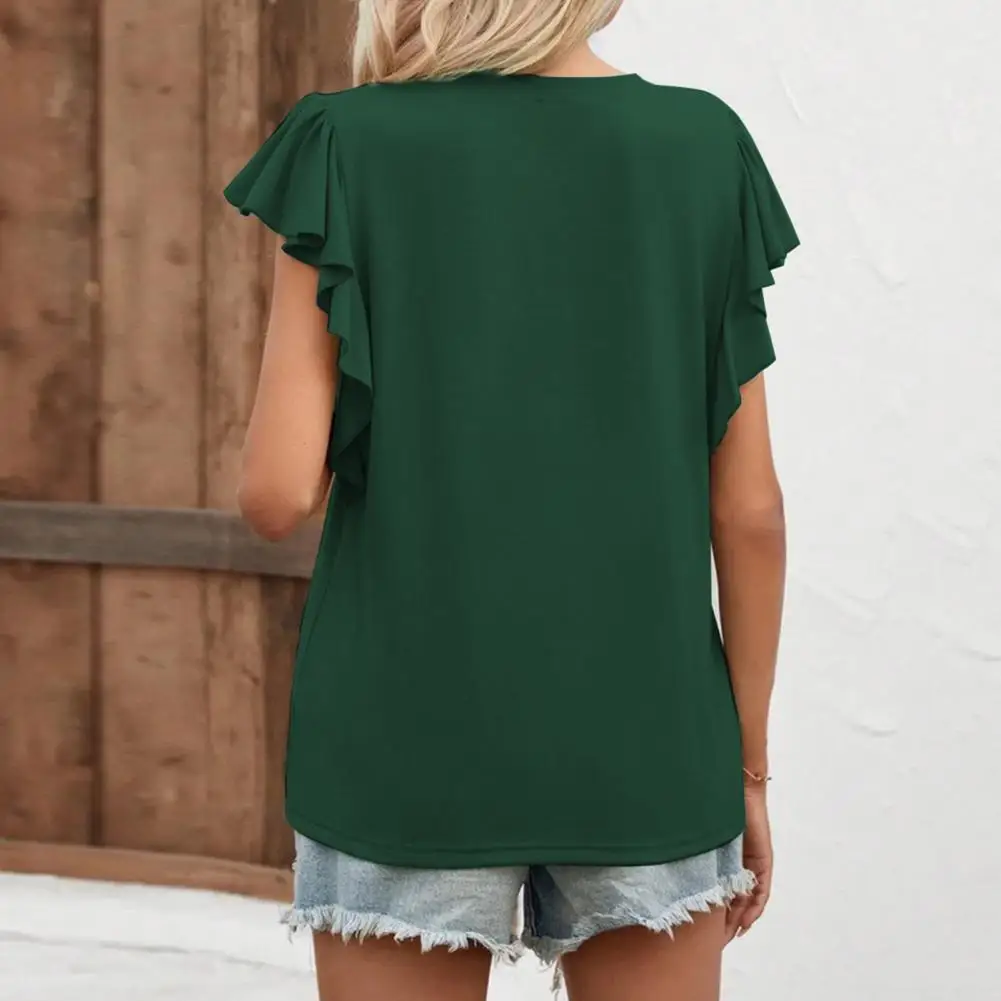 Women Top V-neck Summer T-shirt for Women Soft Stretchy Pullover Tops with Buttons Loose Fit Streetwear Solid Colors Loose Fit