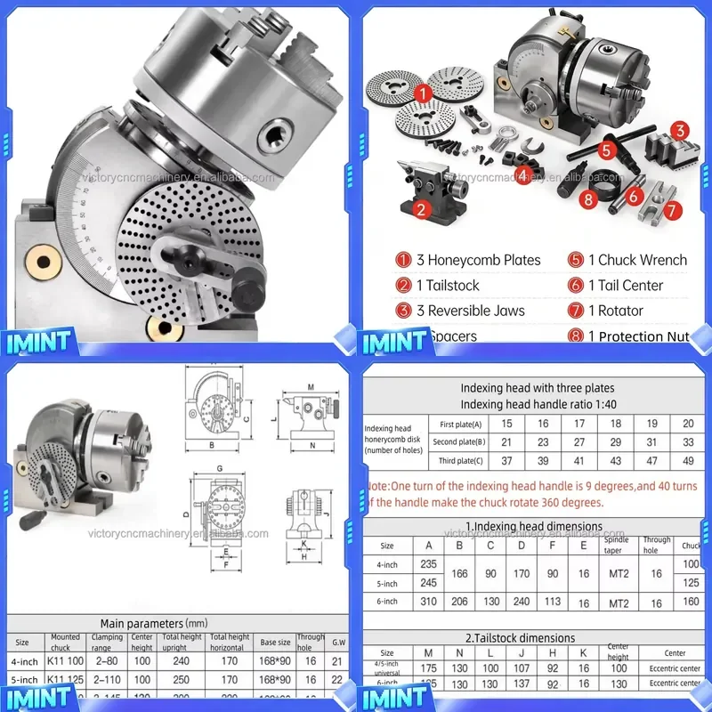 

BS 4Inch 3 Jaw Chuck Dividing Head Precision Semi Universal Indexing Head Tailstock Milling Set for Milling Machine Rotary