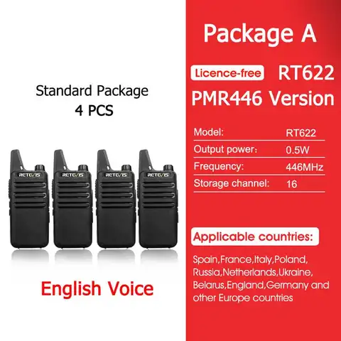 맨 위! RT622 미니 워키 토키 4개 세트 – PMR446 FRS VOX 기능 탑재, 레스토랑 및 호텔용 휴대용 양방향 라디오