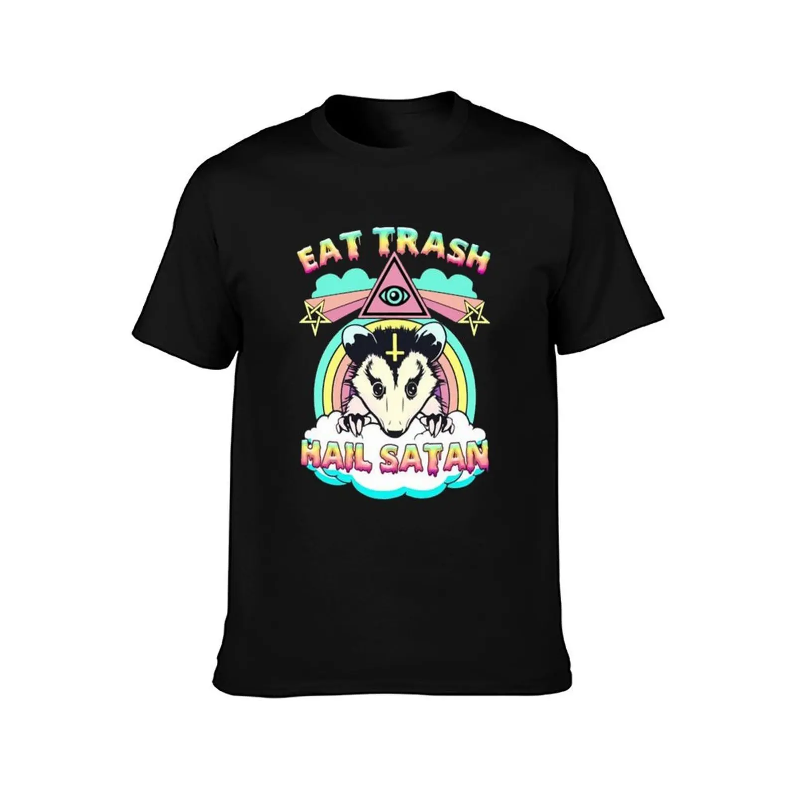 eat trash hail satan raccoon T-Shirt Summer Casual Cotton Tee Oversized Streetwear Tops Vintage Graphic Print 100% Cotton