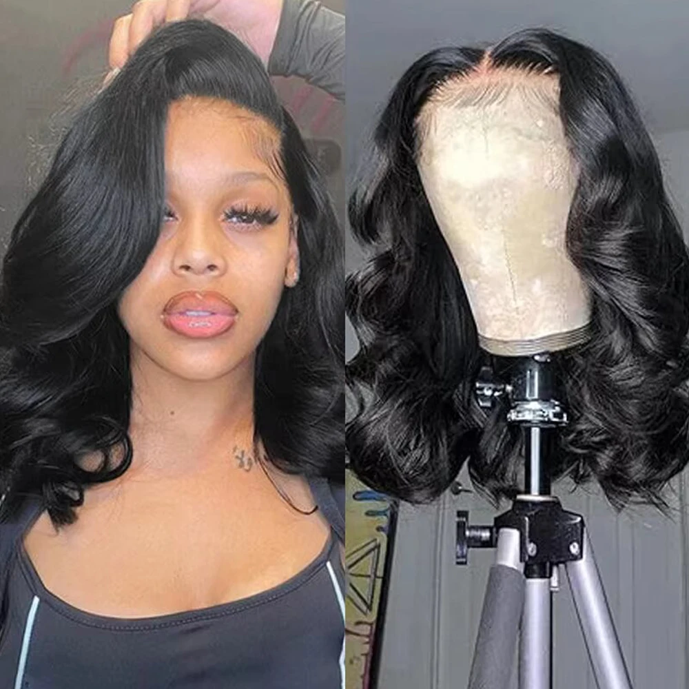 Transparent 13x4 Body Wave Lace Front Human Hair Bob Wigs Short Bob Wig 12 14 Inch Body Wave Lace Frontal Wig Pre Plucked 180%