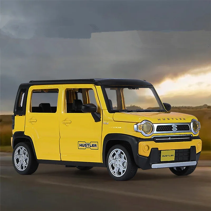 รถ SUV 1:22ทำจากโลหะหล่อจากโมเดลรถยนต์รถออฟโรดซูซูกิรุ่น Hustler ของขวัญสำหรับเด็กคอลเลกชันไฟเสียงจำลองโมเดลรถยนต์