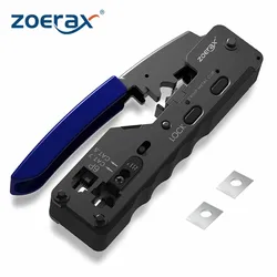 ZoeRax RJ45 Crimping Tool Pass Through, Ethernet Wire Cutter Crimper for Cat7 Cat6A Cat6 Cat5E Cat5 Connectors