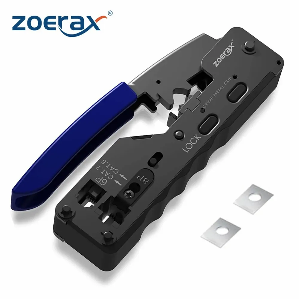 Zoerax Ethernet Wire Cutter Crimping Tool Passar Através de Conectores Rj45 Cat7 Cat6a Cat6 Cat5e Cat5