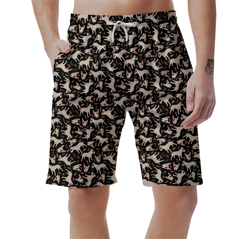 Bull Terrier Doodle Print Pattern Board Shorts 3D Printing Men's Outdoor Leisure Sports Gym Shorts Men Swim Trunks Short Pants