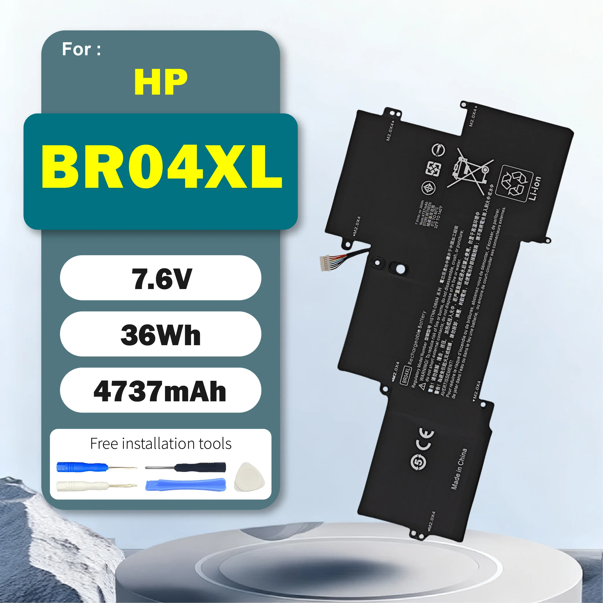 

BR04XL 7.6V Battery for HP EliteBook 1020 G1(G9P64AV) G1(L7Z19PA) G1(M0D62PA) G1(M4Z18PA) G1(M5U02PA) HSTNN-DB6M HSTNN-I26C