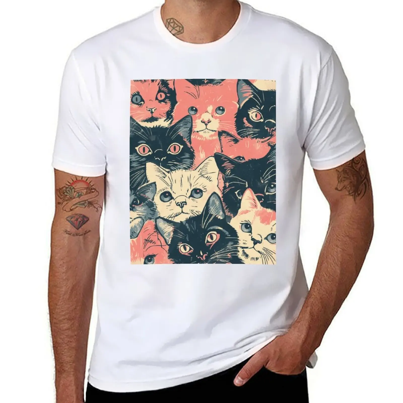 

Cute Vintage Pattern Art Cats Kittens T-Shirt man t shirts cotton cotton t shirts man 100% T-Shirt
