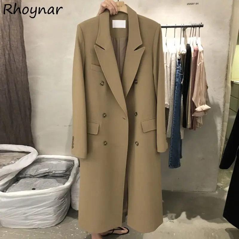 

Women Trench Long Coats Korean Fashion Double Breasted Autumn Temperament Female Vintage All-match Elegant Notched Chic Design