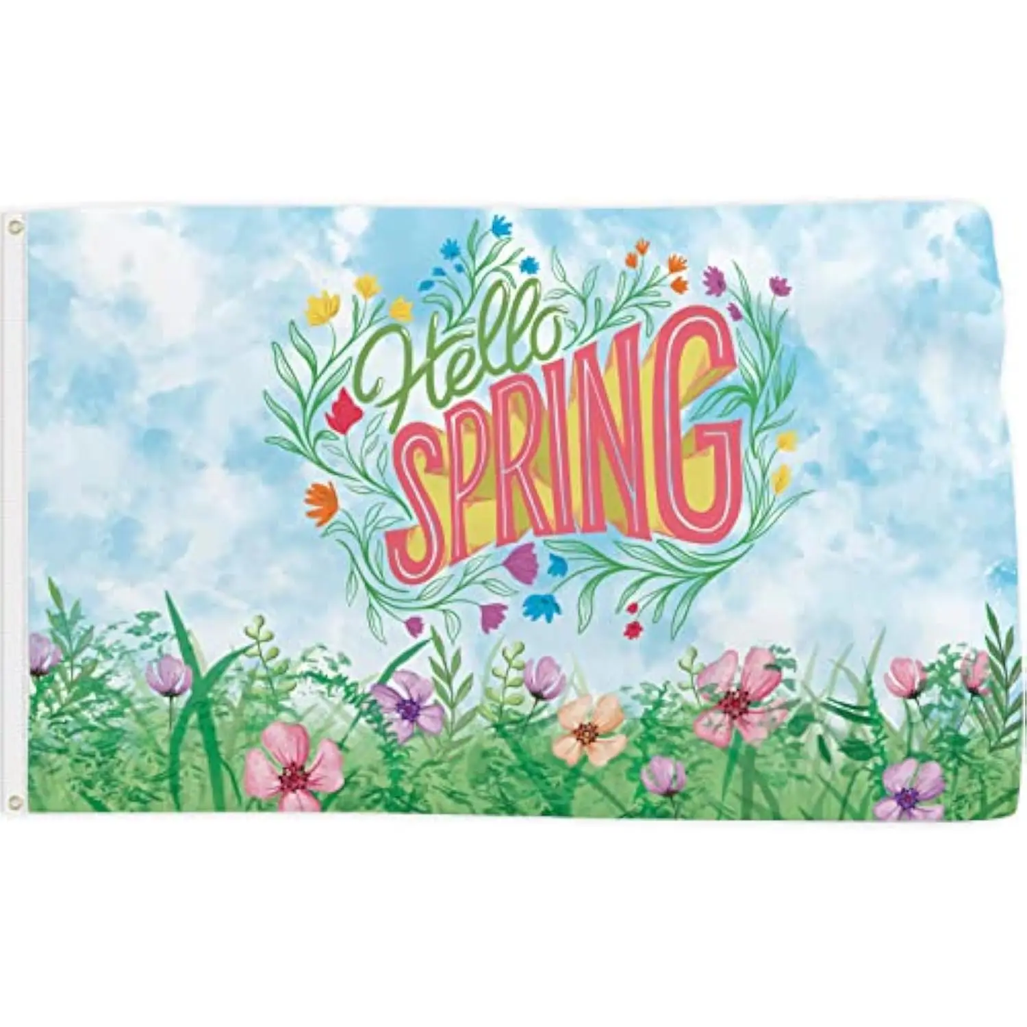 Hello Spring Garden Flag Single-sided Printing Vivid Floral Grass Housewarming Welcome Banner