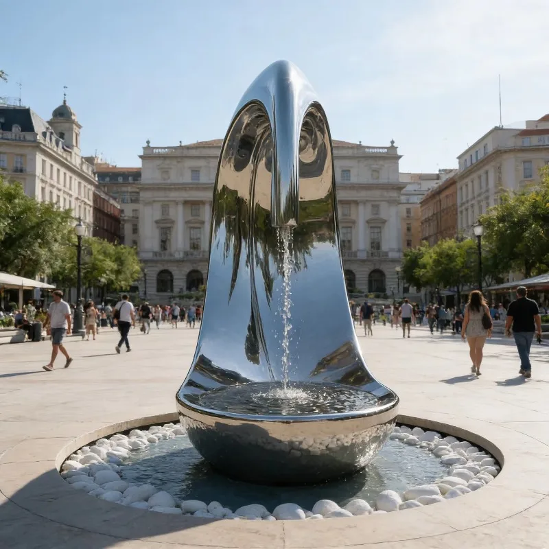 Mirror Polished Large Teardrop Stainless Steel Waterfall Sculpture Fountain Custom Modern Decor Outdoor Commercial Public Square
